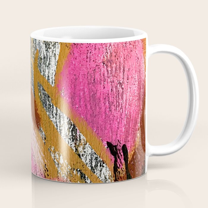 Motivation [3] : A Colorful, Vibrant Abstract Piece In Pink Red, Gold, Black And White Coffee Mug