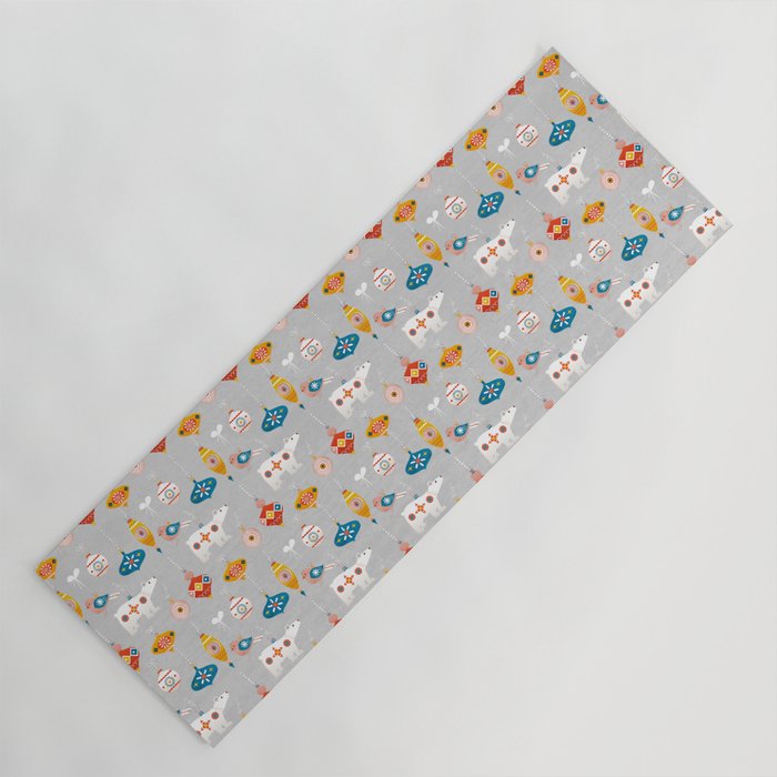 Christmas Vintage Decorations With Bear And Bird Yoga Mat
