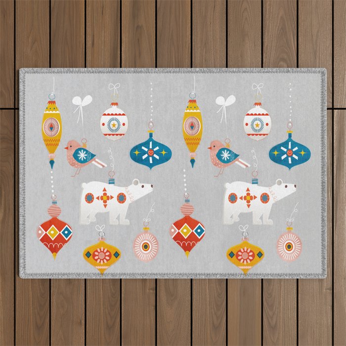 Christmas Vintage Decorations With Bear And Bird Outdoor Rug