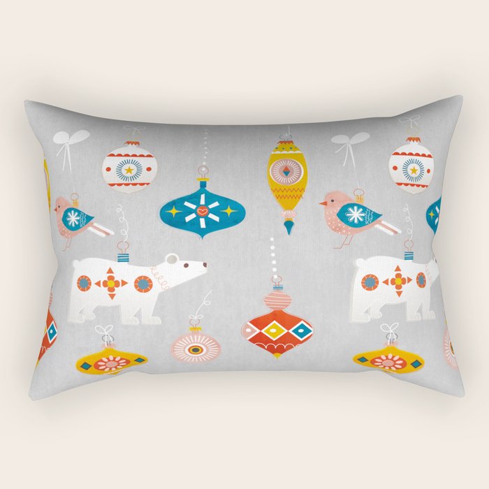 Christmas Vintage Decorations With Bear And Bird Rectangular Pillow