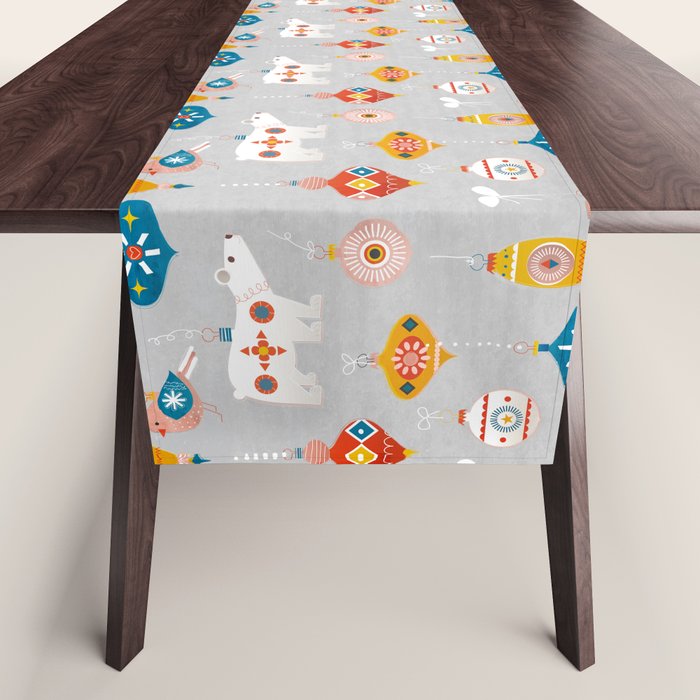 Christmas Vintage Decorations With Bear And Bird Table Runner