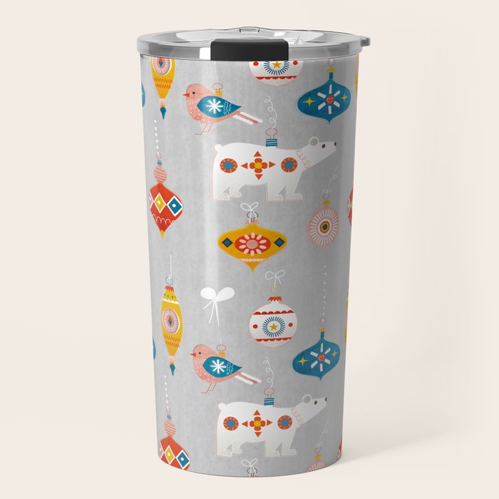 Christmas Vintage Decorations With Bear And Bird Travel Mug