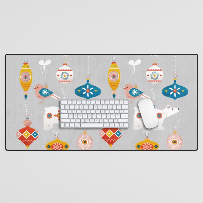 Christmas Vintage Decorations With Bear And Bird Desk Mat