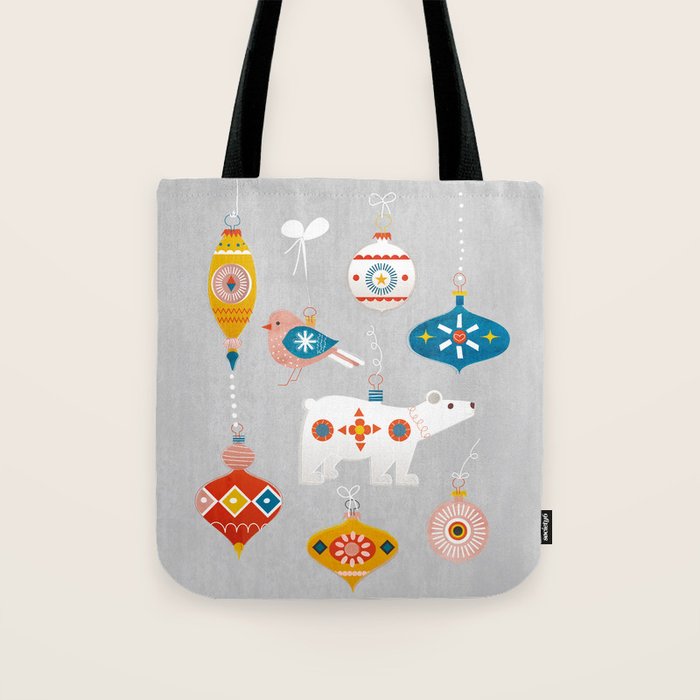 Christmas Vintage Decorations With Bear And Bird Tote Bag