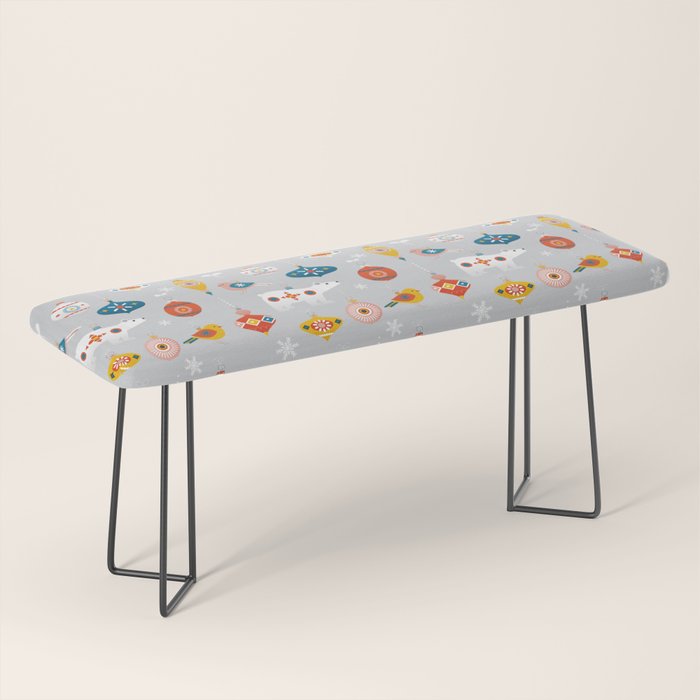Christmas Vintage Decorations With Bear And Bird Bench