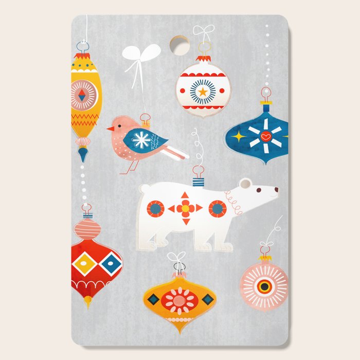 Christmas Vintage Decorations With Bear And Bird Cutting Board