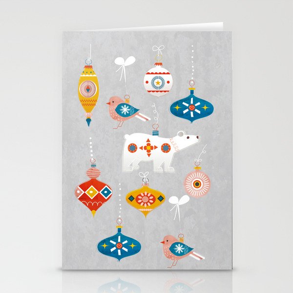 Christmas Vintage Decorations With Bear And Bird Stationery Card