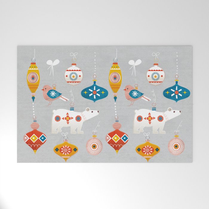 Christmas Vintage Decorations With Bear And Bird Welcome Mat