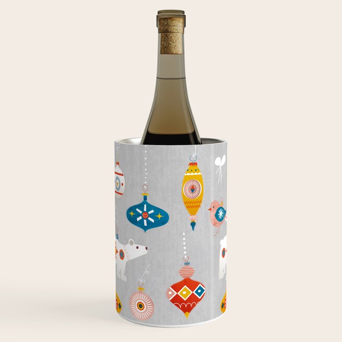 Christmas Vintage Decorations With Bear And Bird Wine Chiller