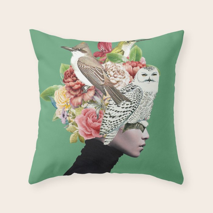 Lady With Birds(Portrait) 2 Throw Pillow