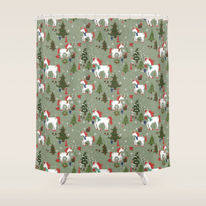 Christmas Winter Unicorn Pattern Shower Curtain
