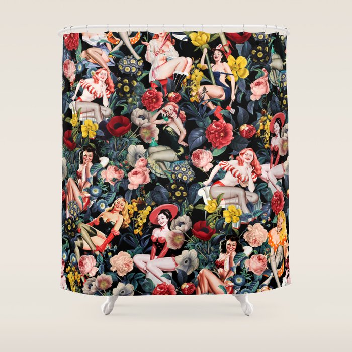 Floral And Pin-Up Girls Iv Shower Curtain