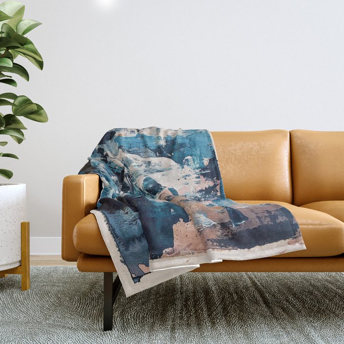 Sweetly: A Bohemian, Abstract Work On Paper In Blue, Pink, White, And Gold Throw Blanket