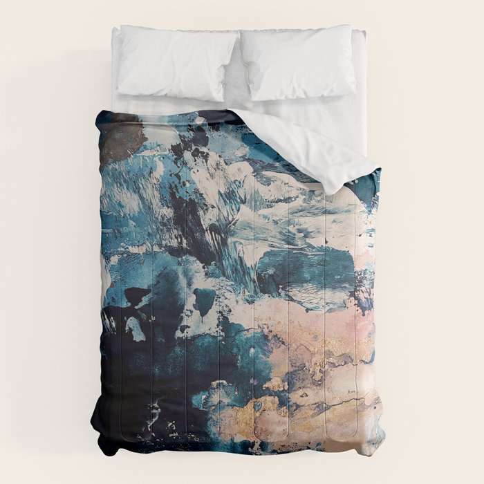 Sweetly: A Bohemian, Abstract Work On Paper In Blue, Pink, White, And Gold Comforter
