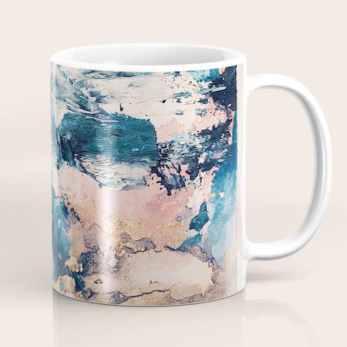 Sweetly: A Bohemian, Abstract Work On Paper In Blue, Pink, White, And Gold Coffee Mug