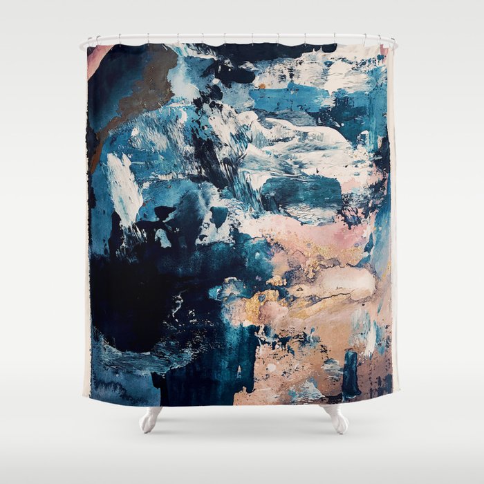 Sweetly: A Bohemian, Abstract Work On Paper In Blue, Pink, White, And Gold Shower Curtain