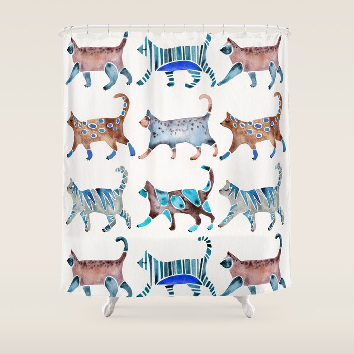 Cat Collection - Blue & Brown Palette Shower Curtain