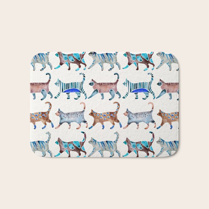 Cat Collection - Blue & Brown Palette Bath Mat