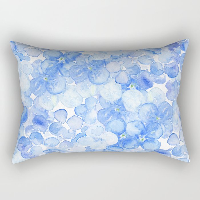 Elegant Purple Blue Hand Painted Watercolor Hortensia Floral Rectangular Pillow