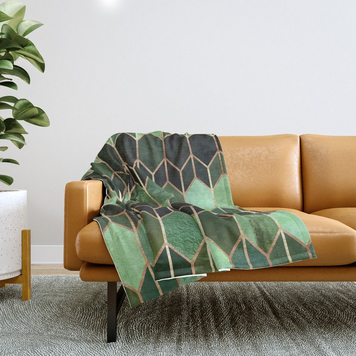 Stained Glass 5 - Forest Green Throw Blanket