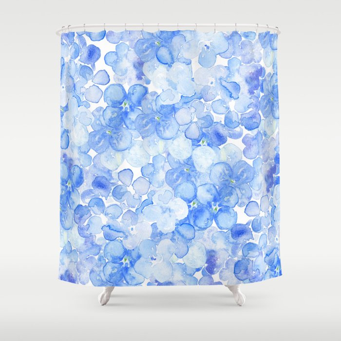 Elegant Purple Blue Hand Painted Watercolor Hortensia Floral Shower Curtain