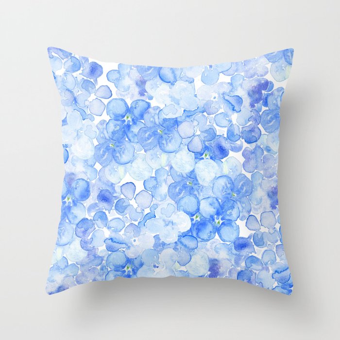 Elegant Purple Blue Hand Painted Watercolor Hortensia Floral Throw Pillow