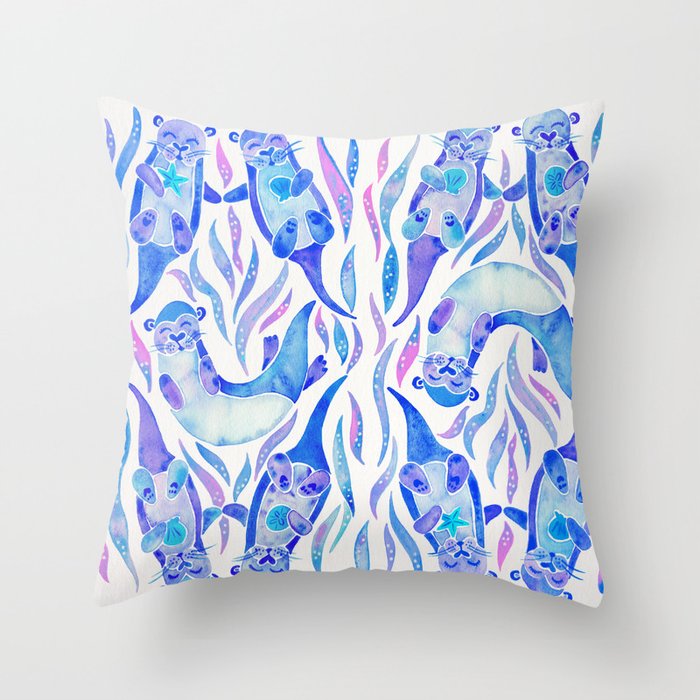 Five Otters - Indigo Ombrã© Throw Pillow