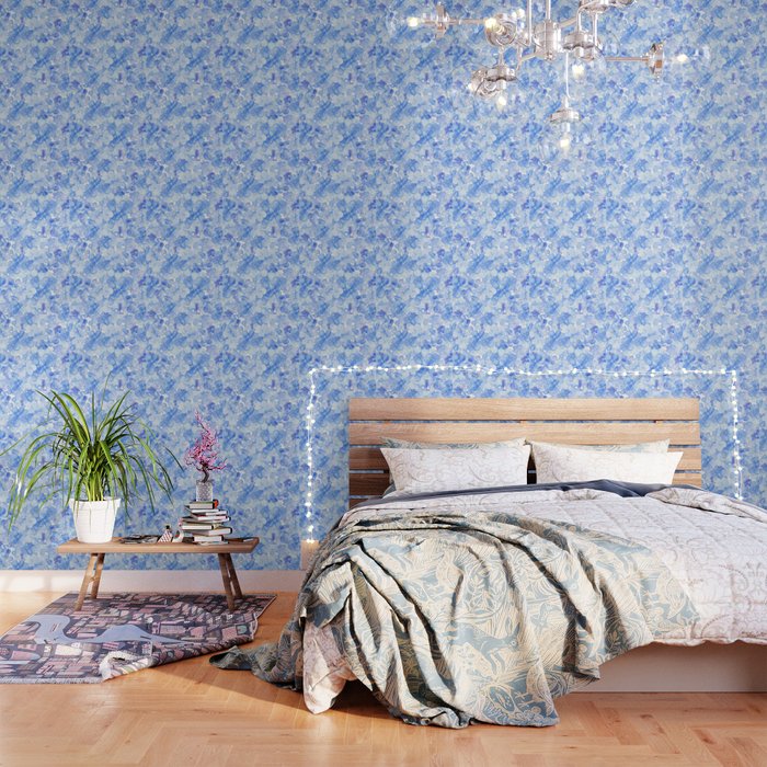 Elegant Purple Blue Hand Painted Watercolor Hortensia Floral Wallpaper