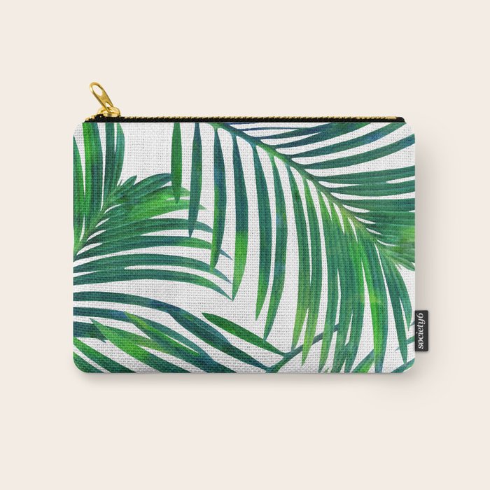 Palm Paradise, Tropical Leaves, Beachy Watercolor Painting, Minimal Nature Botanical Illustration Carry All Pouch