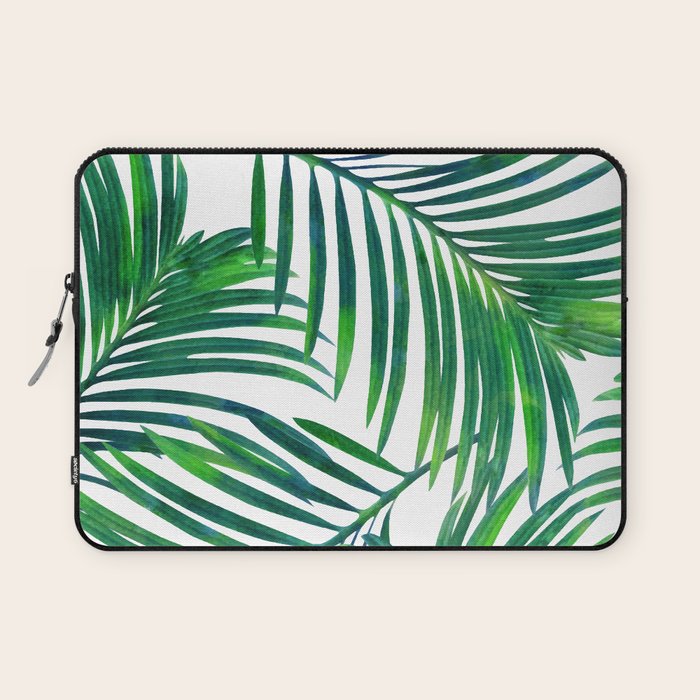 Palm Paradise, Tropical Leaves, Beachy Watercolor Painting, Minimal Nature Botanical Illustration Laptop Sleeve