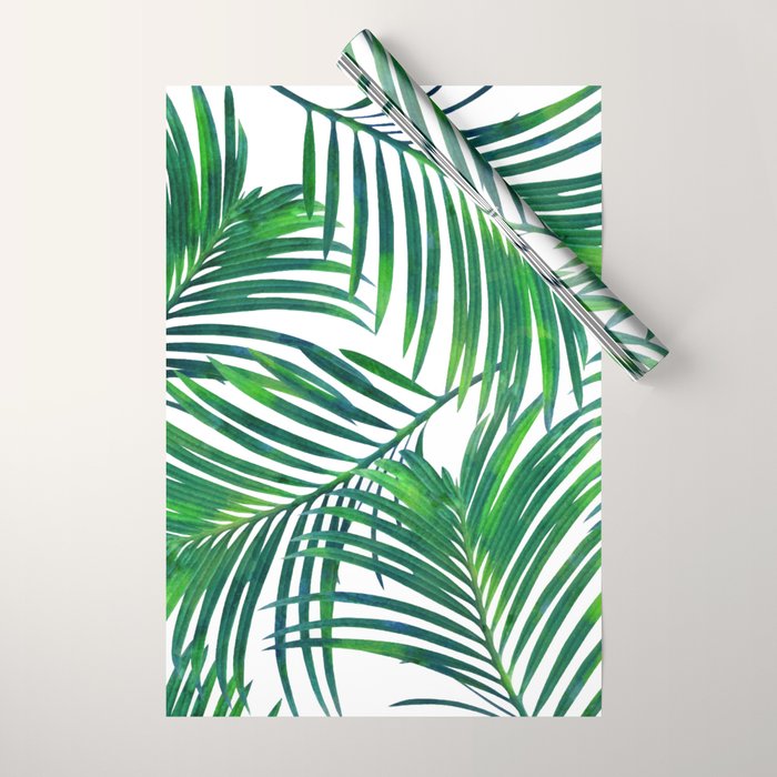 Palm Paradise, Tropical Leaves, Beachy Watercolor Painting, Minimal Nature Botanical Illustration Wrapping Paper