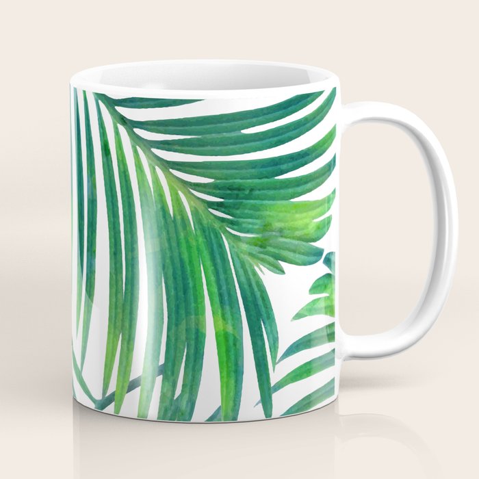 Palm Paradise, Tropical Leaves, Beachy Watercolor Painting, Minimal Nature Botanical Illustration Coffee Mug