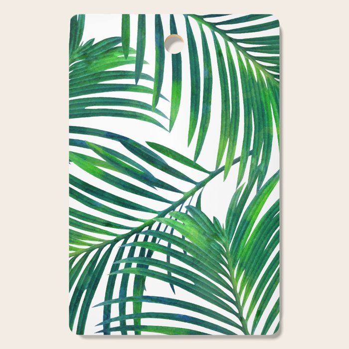 Palm Paradise, Tropical Leaves, Beachy Watercolor Painting, Minimal Nature Botanical Illustration Cutting Board