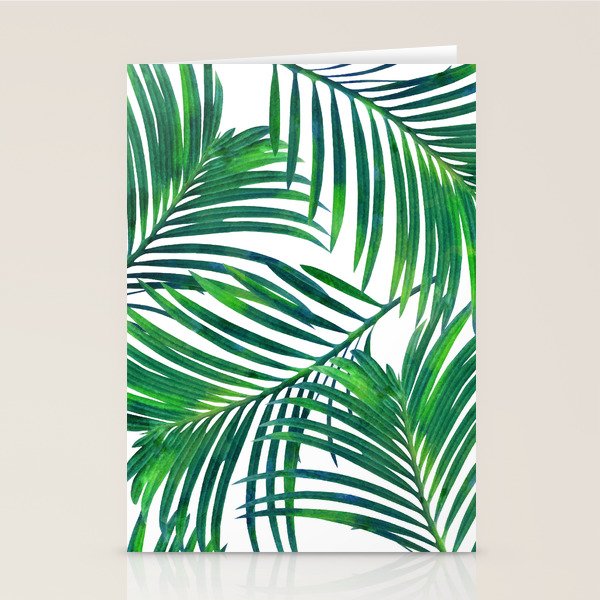 Palm Paradise, Tropical Leaves, Beachy Watercolor Painting, Minimal Nature Botanical Illustration Stationery Card