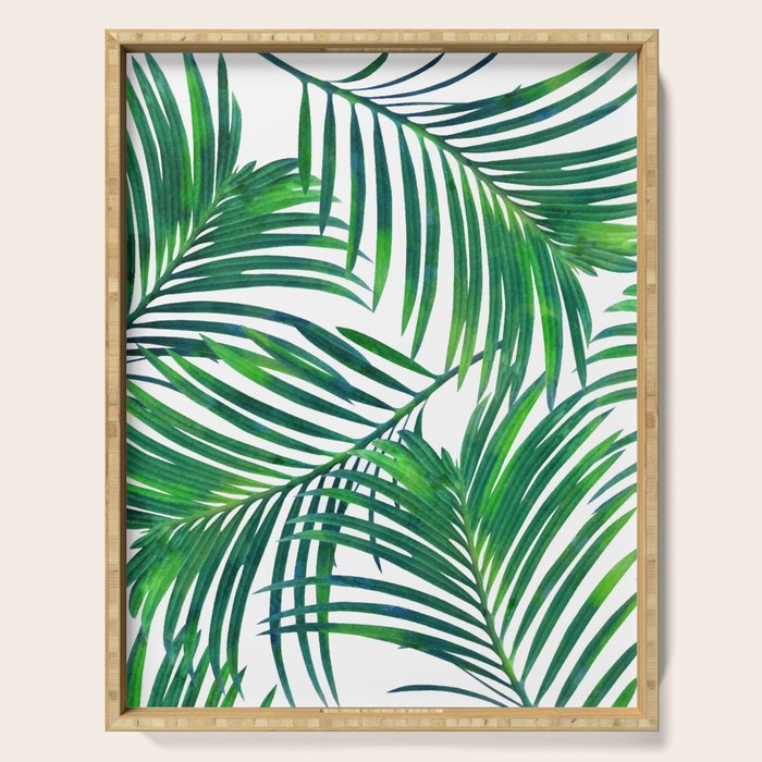 Palm Paradise, Tropical Leaves, Beachy Watercolor Painting, Minimal Nature Botanical Illustration Serving Tray