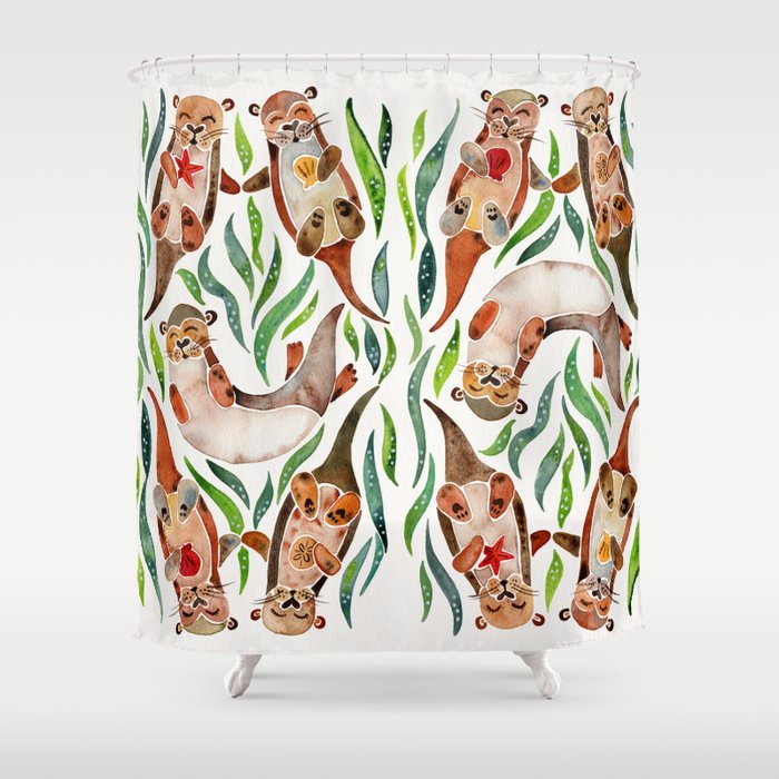 Five Otters - Green Seaweed Shower Curtain