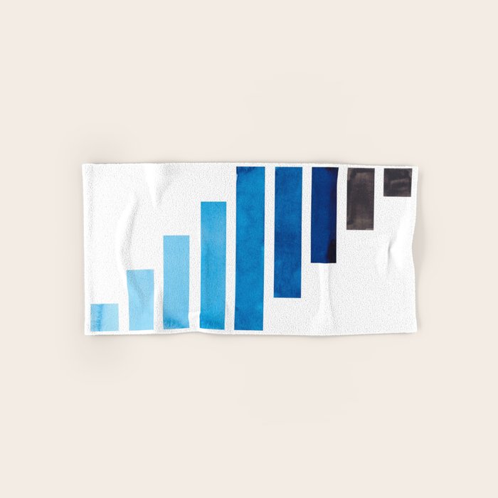 Prussian Blue Midcentury Modern Minimalist Staggered Stripes Rectangle Geometric Aztec Pattern Water Bath Towel