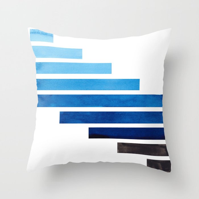 Prussian Blue Midcentury Modern Minimalist Staggered Stripes Rectangle Geometric Aztec Pattern Water Throw Pillow