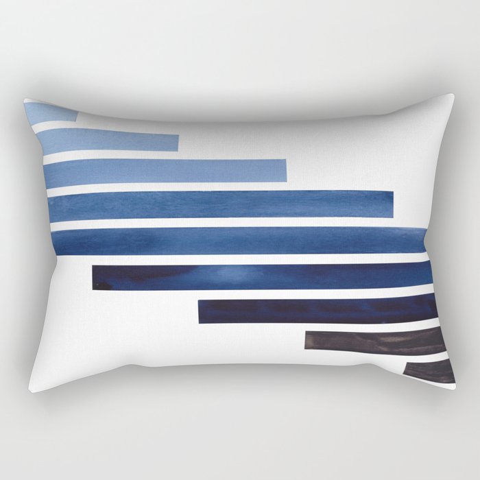 Navy Purple Blue Midcentury Modern Minimalist Staggered Stripes Rectangle Geometric Aztec Pattern Wa Rectangular Pillow