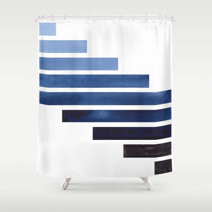 Navy Purple Blue Midcentury Modern Minimalist Staggered Stripes Rectangle Geometric Aztec Pattern Wa Shower Curtain