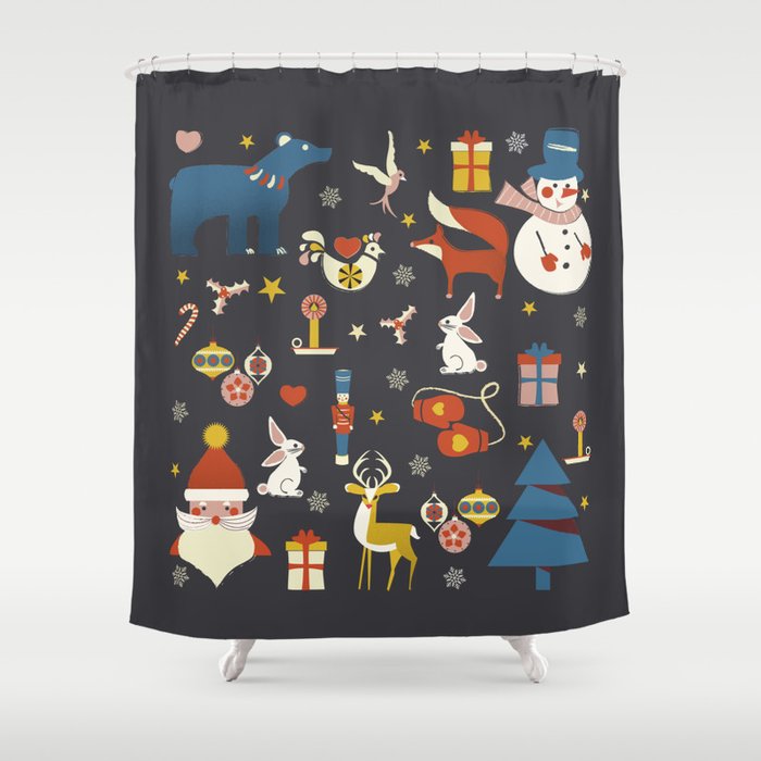 Christmas Symbols Pattern Shower Curtain