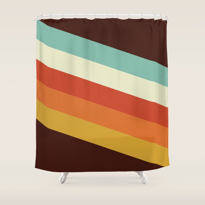 Renpet - Colorful Classic Abstract Minimal Retro 70s Style Stripes Design Shower Curtain