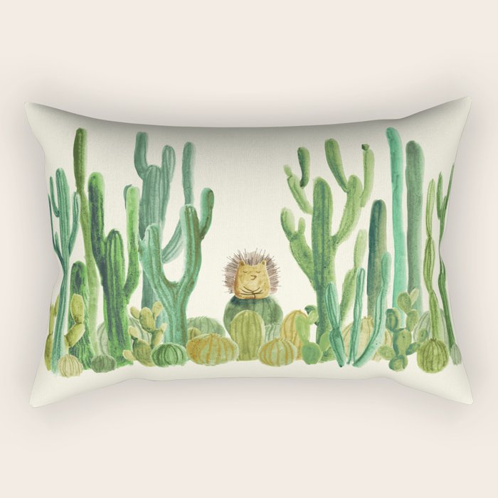 In My Happy Place - Hedgehog Meditating In Cactus Jungle Rectangular Pillow