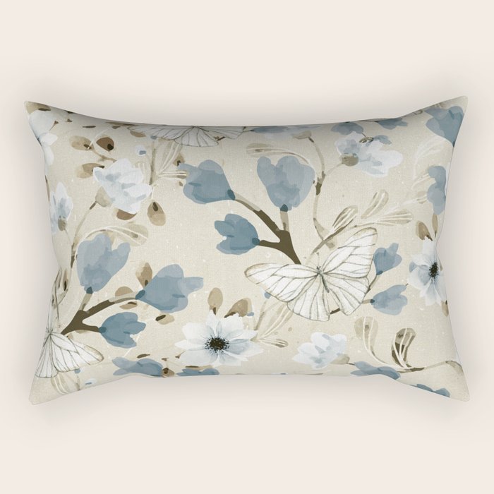 Flowers And Butterflies Rectangular Pillow