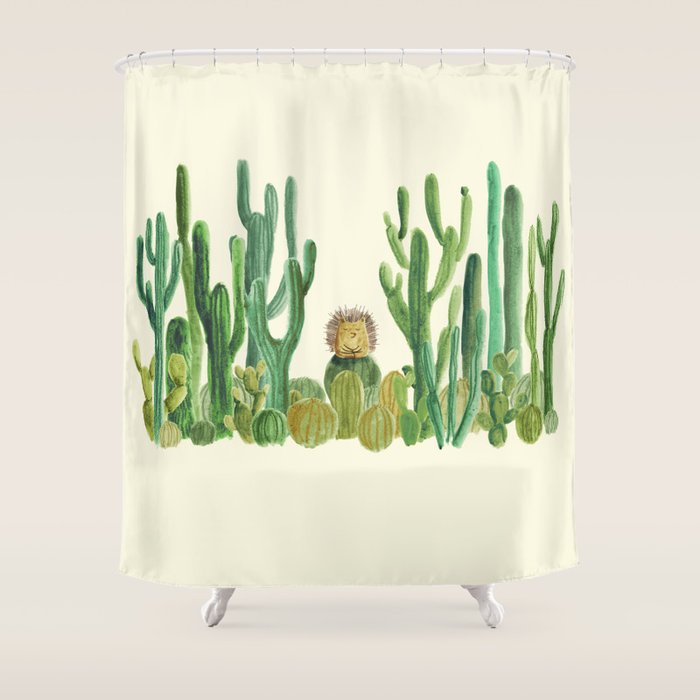 In My Happy Place - Hedgehog Meditating In Cactus Jungle Shower Curtain