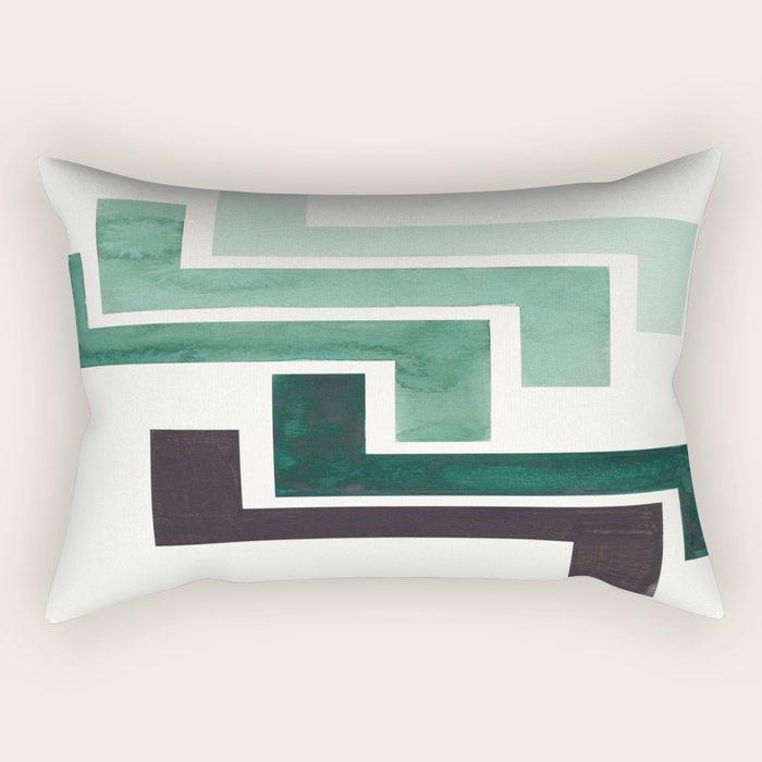 Deep Green Pattern Mid-Century Modern Simple Geometric Pattern Watercolor Minimalist Art Squares Rectangular Pillow