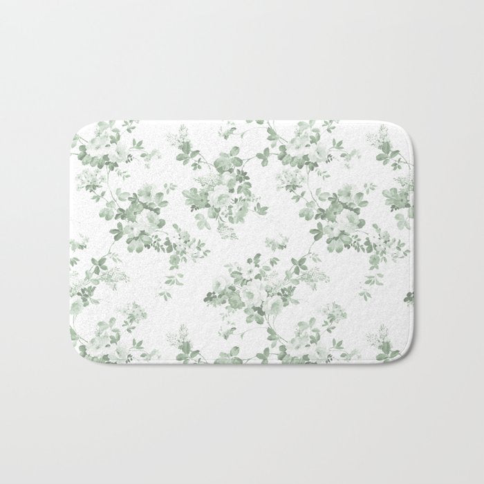 Elegant Vintage Green White Roses Shabby Floral Bath Mat
