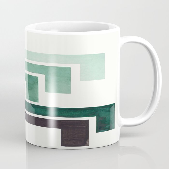 Deep Green Pattern Mid-Century Modern Simple Geometric Pattern Watercolor Minimalist Art Squares Coffee Mug
