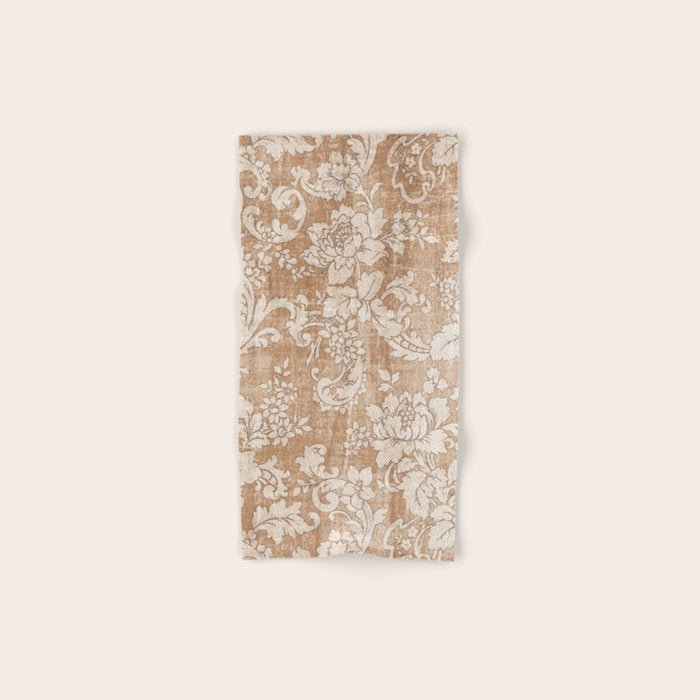 Vintage White Brown Grunge Shabby Floral Bath Towel