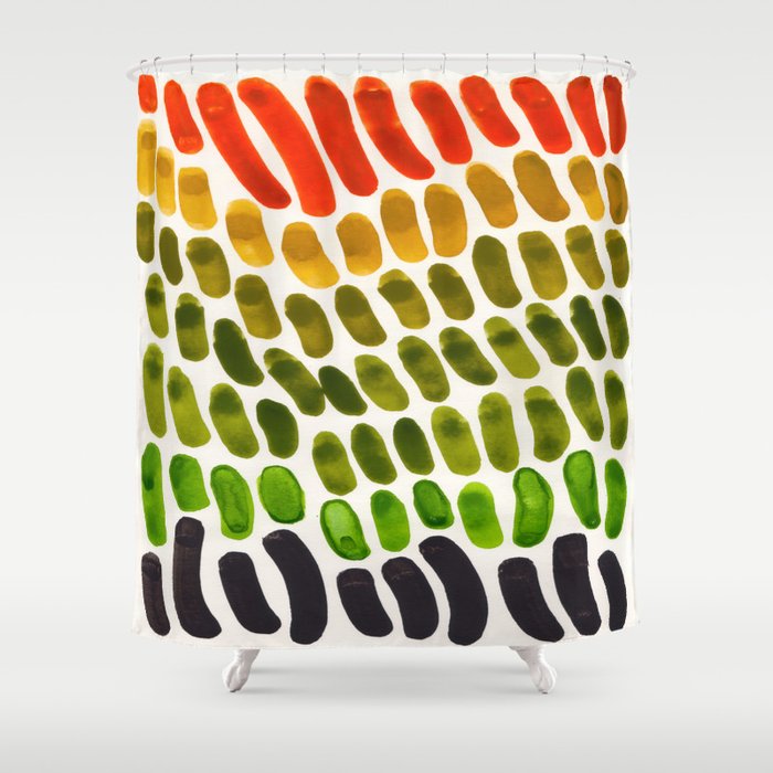 Orange Green Yellow Complementary Colors Watercolor Stripe Pattern Minimalist Simple Mid Century Mod Shower Curtain